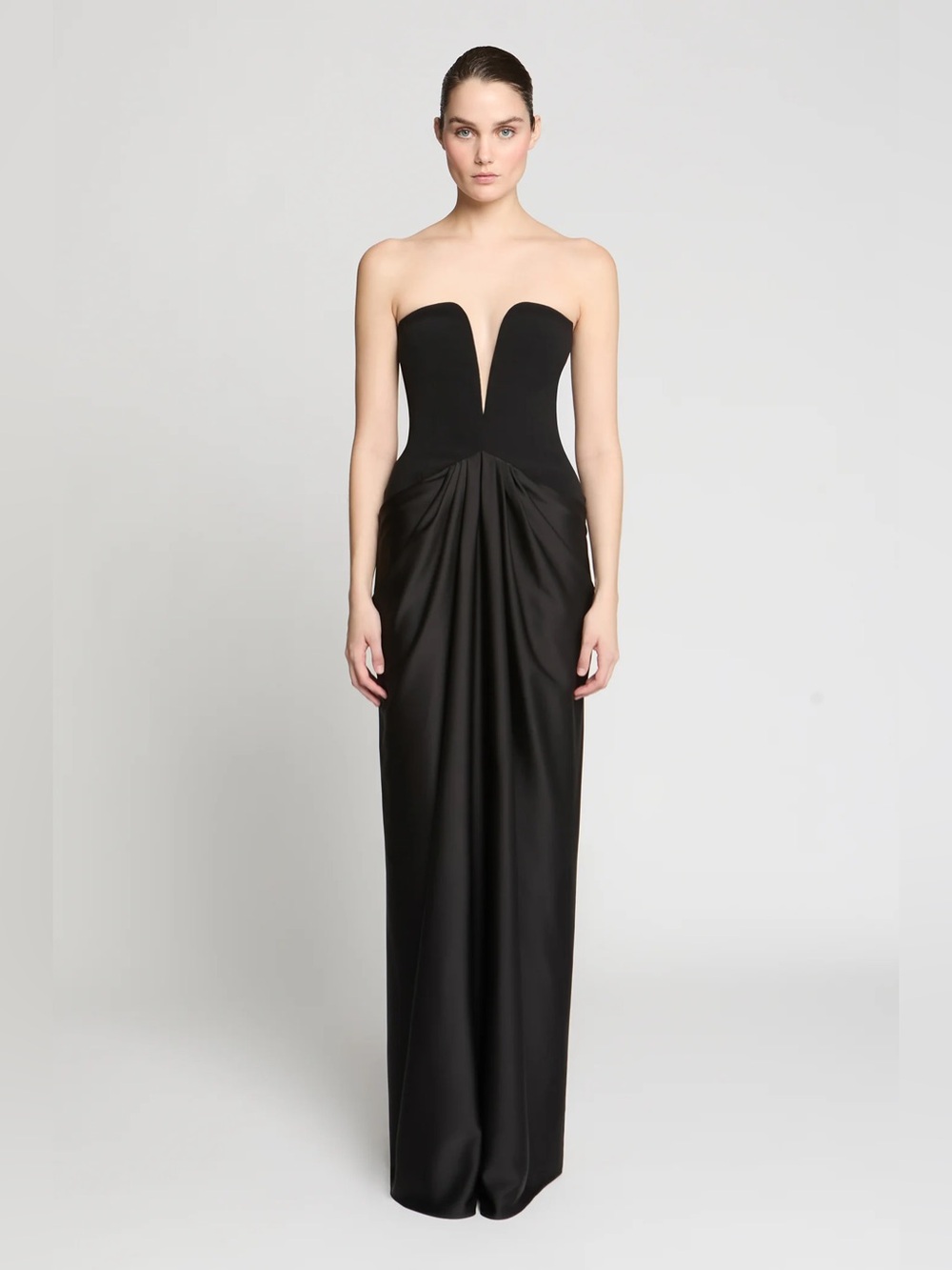 Halston Sanna Strapless Black Plunge Gown